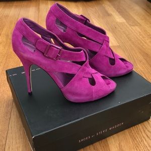 Fuchsia Suede Steve Madden Strappy Bootie Heels